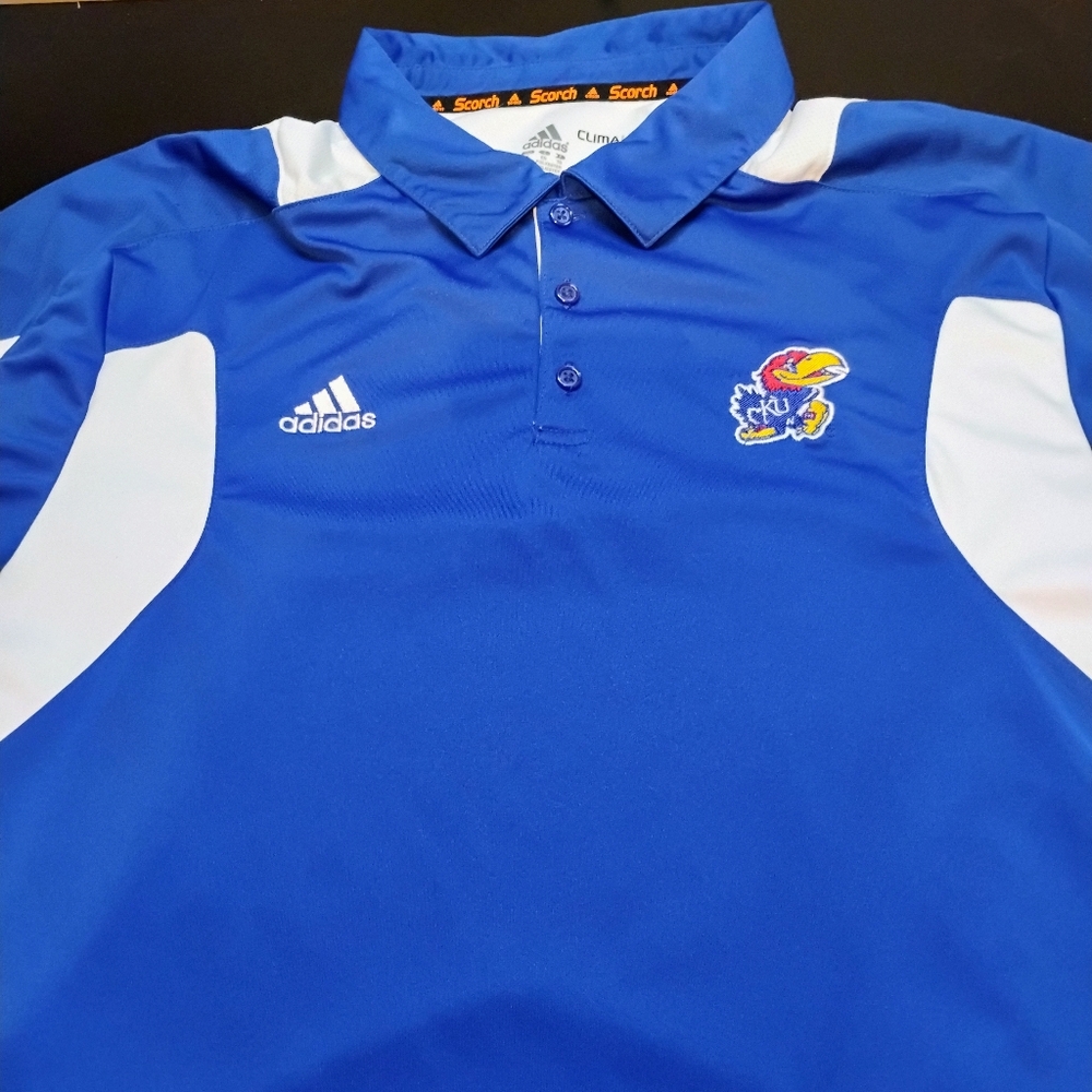 KU Kansas‎ Jayhawks Adidas Royal Blue Performance Polo Mens XL Climalite B
